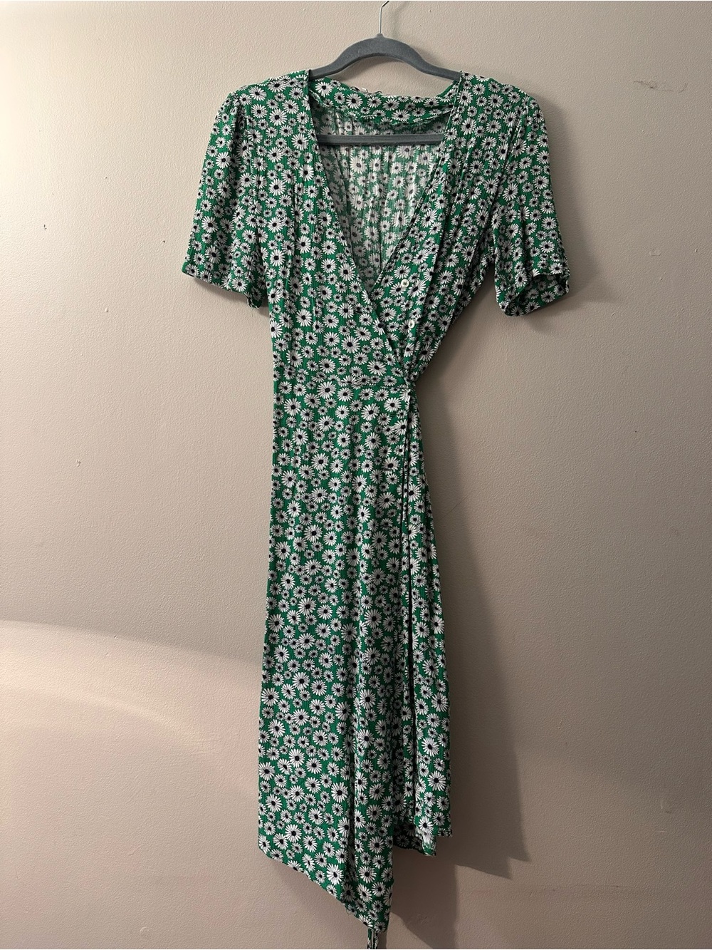 FRNCH Green Daisy Wrap Midi Dress